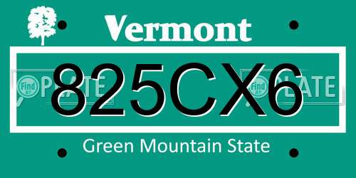 825CX6 Vermont License Plate
