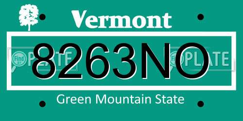 8263NO Vermont License Plate