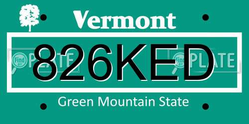 826KED Vermont License Plate