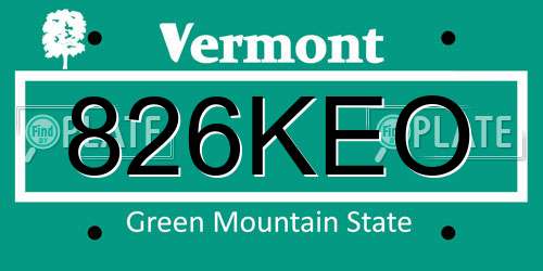 826KEO Vermont License Plate