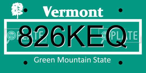 826KEQ Vermont License Plate