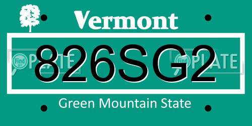 826SG2 Vermont License Plate