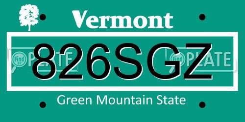 826SGZ Vermont License Plate