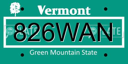 826WAN Vermont License Plate