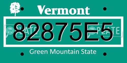 82875E5 Vermont License Plate
