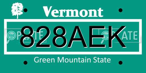 828AEK Vermont License Plate