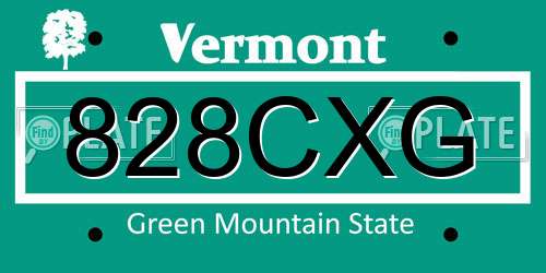 828CXG Vermont License Plate