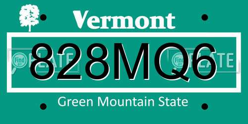 828MQ6 Vermont License Plate