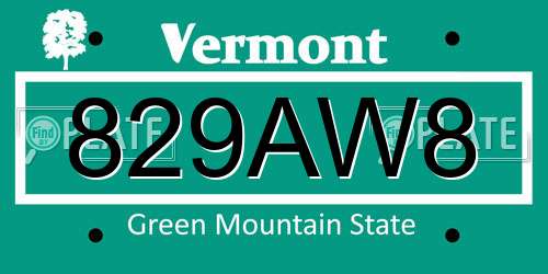 829AW8 Vermont License Plate