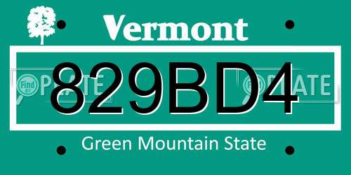 829BD4 Vermont License Plate
