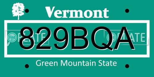 829BQA Vermont License Plate