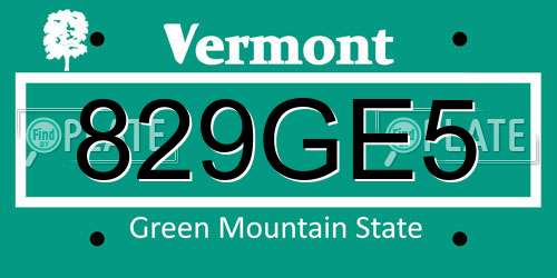 829GE5 Vermont License Plate