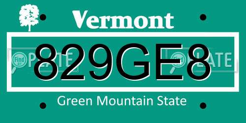 829GE8 Vermont License Plate