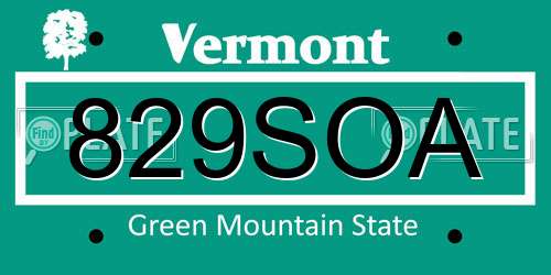 829SOA Vermont License Plate