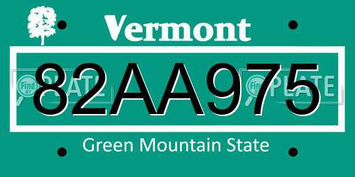 82AA975 Vermont License Plate