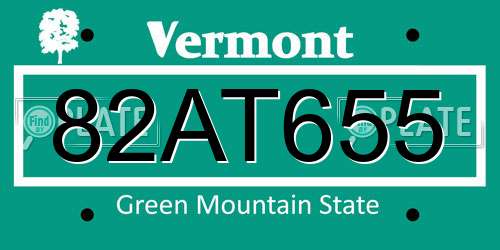 82AT655 Vermont License Plate