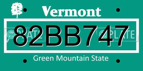 82BB747 Vermont License Plate