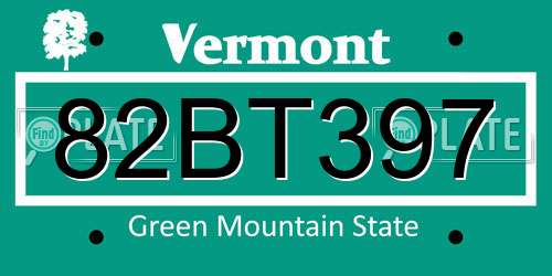 82BT397 Vermont License Plate