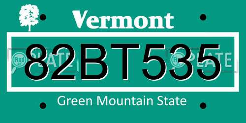 82BT535 Vermont License Plate