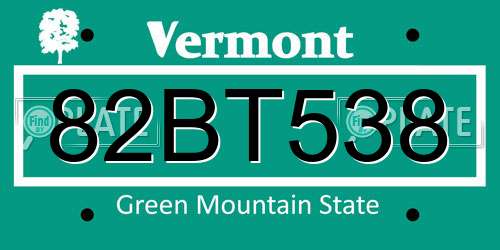 82BT538 Vermont License Plate