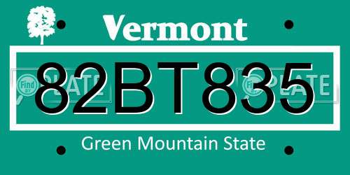 82BT835 Vermont License Plate