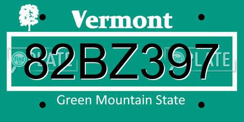 82BZ397 Vermont License Plate