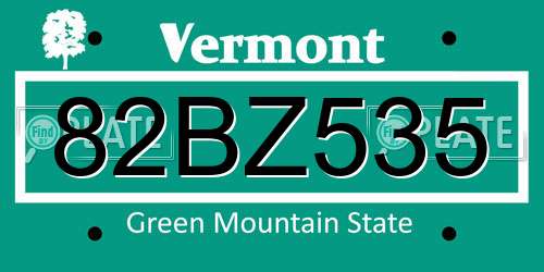 82BZ535 Vermont License Plate