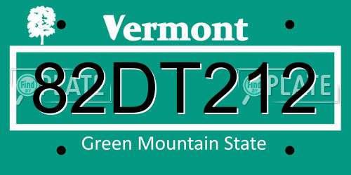 82DT212 Vermont License Plate