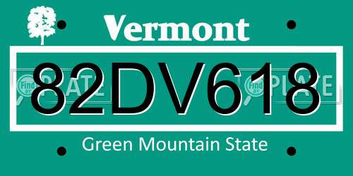 82DV618 Vermont License Plate