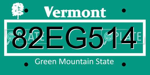 82EG514 Vermont License Plate