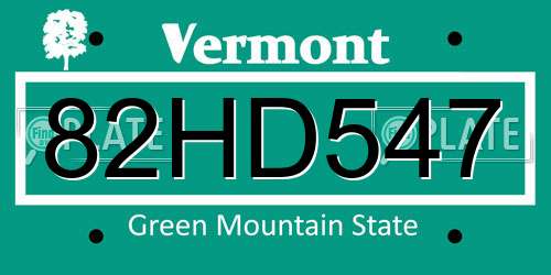 82HD547 Vermont License Plate