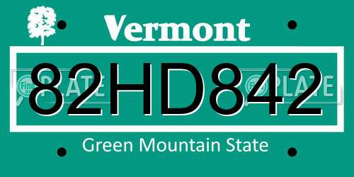 82HD842 Vermont License Plate