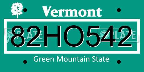 82HO542 Vermont License Plate