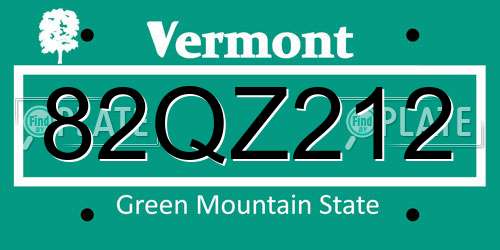 82QZ212 Vermont License Plate