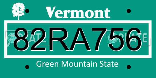 82RA756 Vermont License Plate