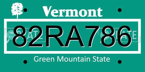 82RA786 Vermont License Plate