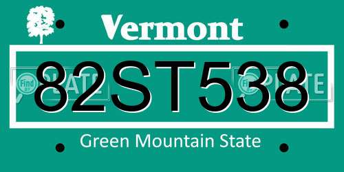 82ST538 Vermont License Plate