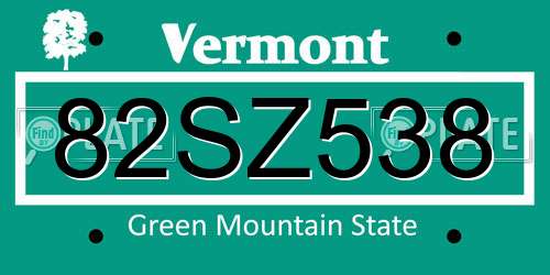 82SZ538 Vermont License Plate