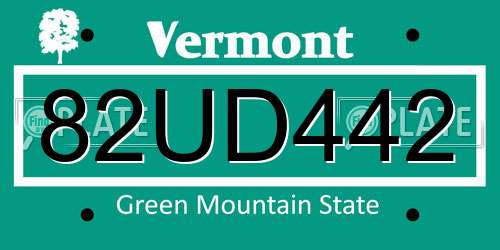 82UD442 Vermont License Plate