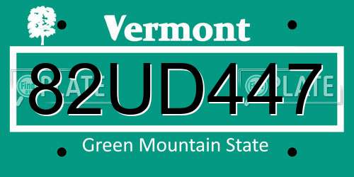 82UD447 Vermont License Plate