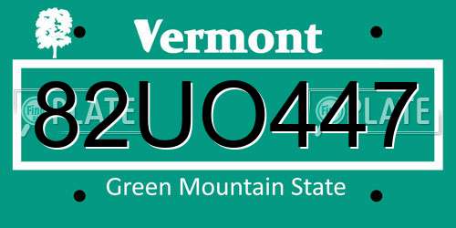 82UO447 Vermont License Plate