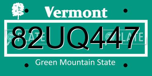82UQ447 Vermont License Plate