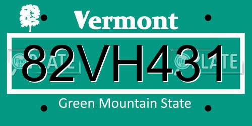 82VH431 Vermont License Plate