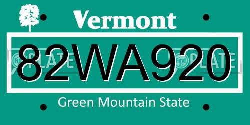 82WA920 Vermont License Plate