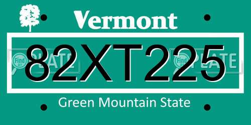 82XT225 Vermont License Plate