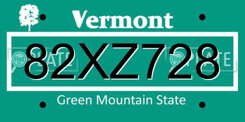 82XZ728 Vermont License Plate