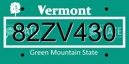 82ZV430 Vermont License Plate