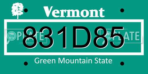 831D85 Vermont License Plate