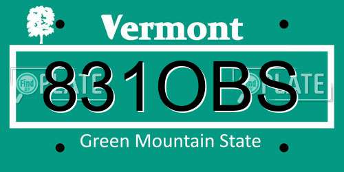831OBS Vermont License Plate