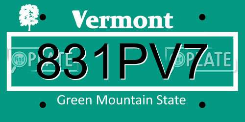 831PV7 Vermont License Plate